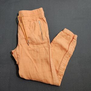 Athleta Women 2 Cabo Linen Jogger Peach Orange Elastic Drawstring Pull-on Pants